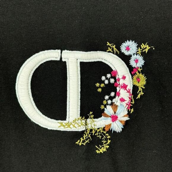 Christian Dior CD Icon T-Shirt Floral Embroidered Relaxed Fit Black Men's Large - Picture 4 of 16